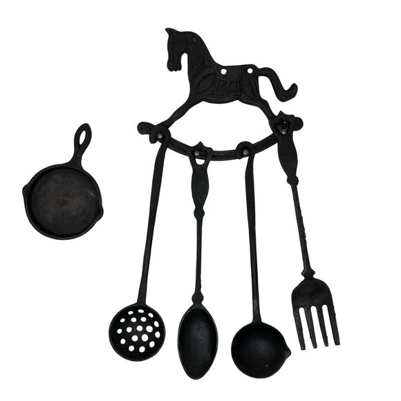 Vintage Taiwan Cast Iron Rocking Horse Utensil Set Wall Decor FREE SHIPPING - Picture 2 of 8